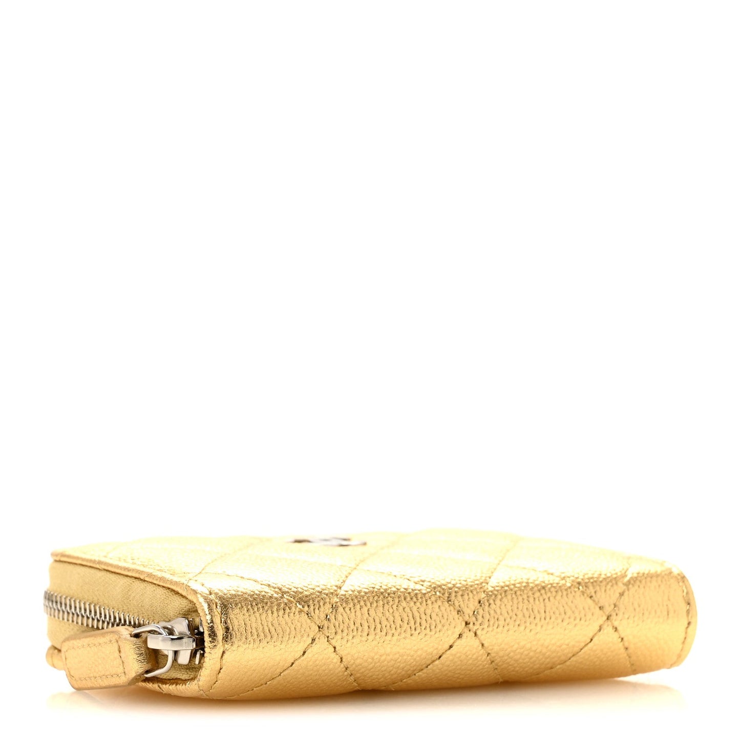 Metallic Caviar Quilted Zip Coin Purse Gold