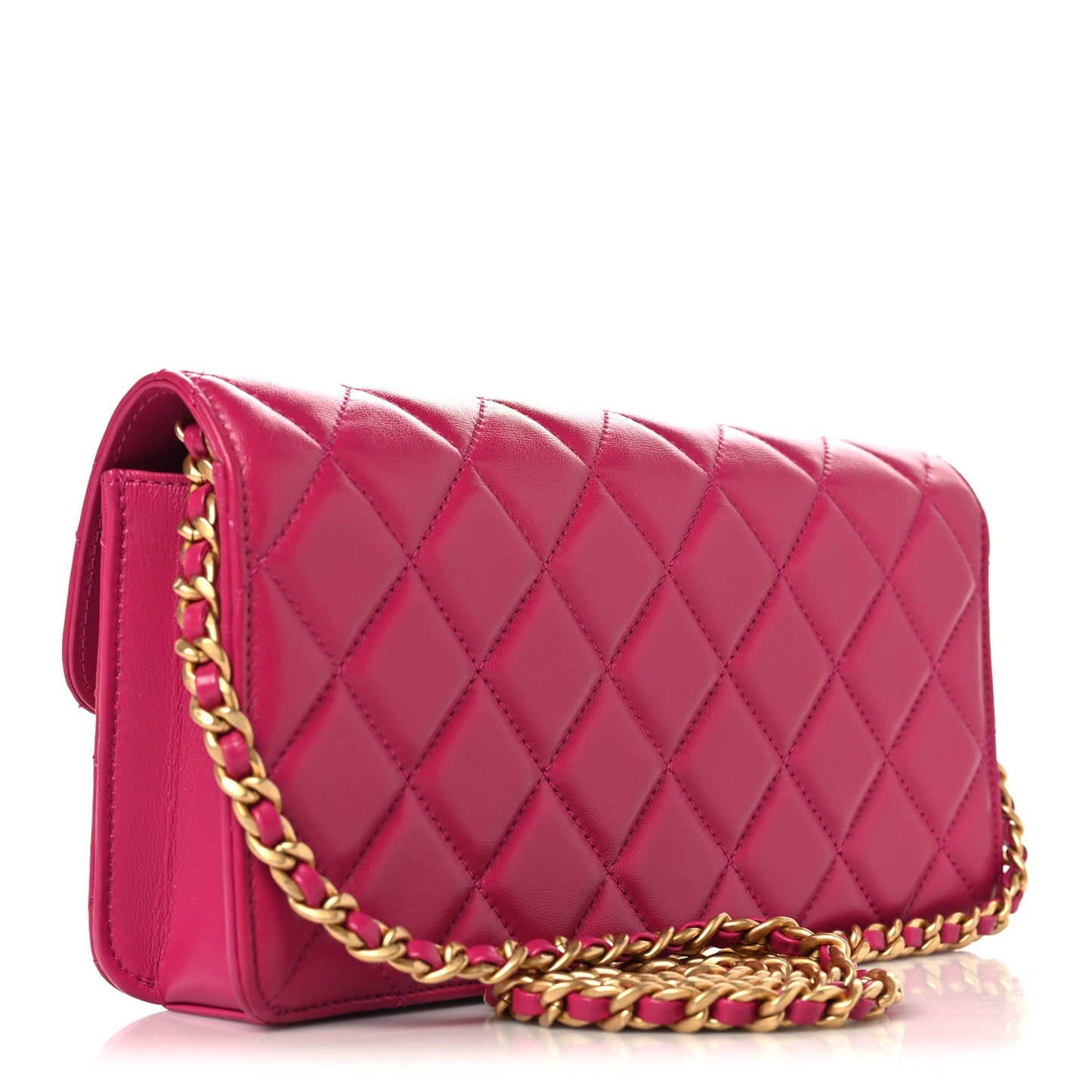 Shiny Lambskin Quilted Flap Clutch Bag Dark Pink