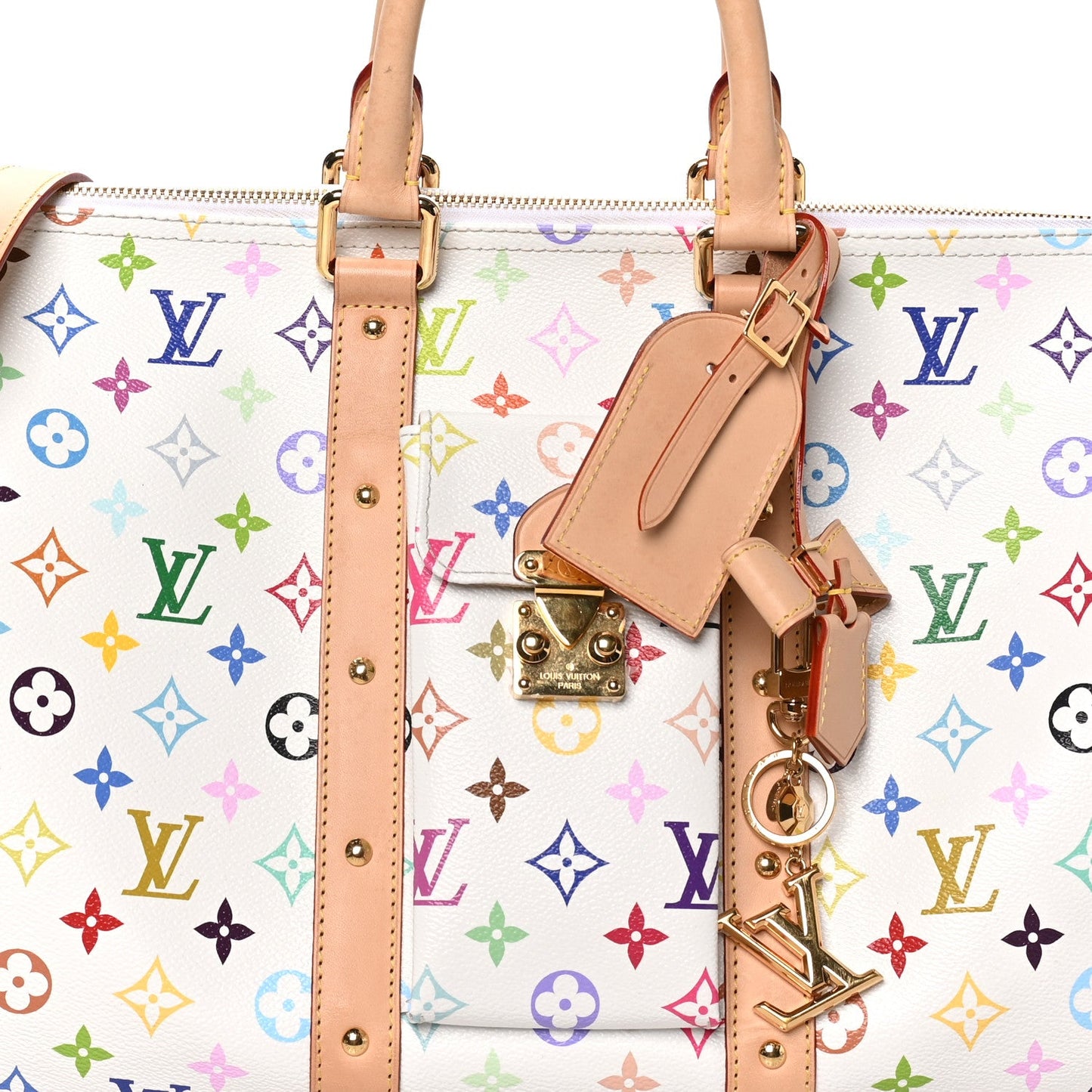 LV X TM Monogram Multicolor Keepall Bandouliere 45 White