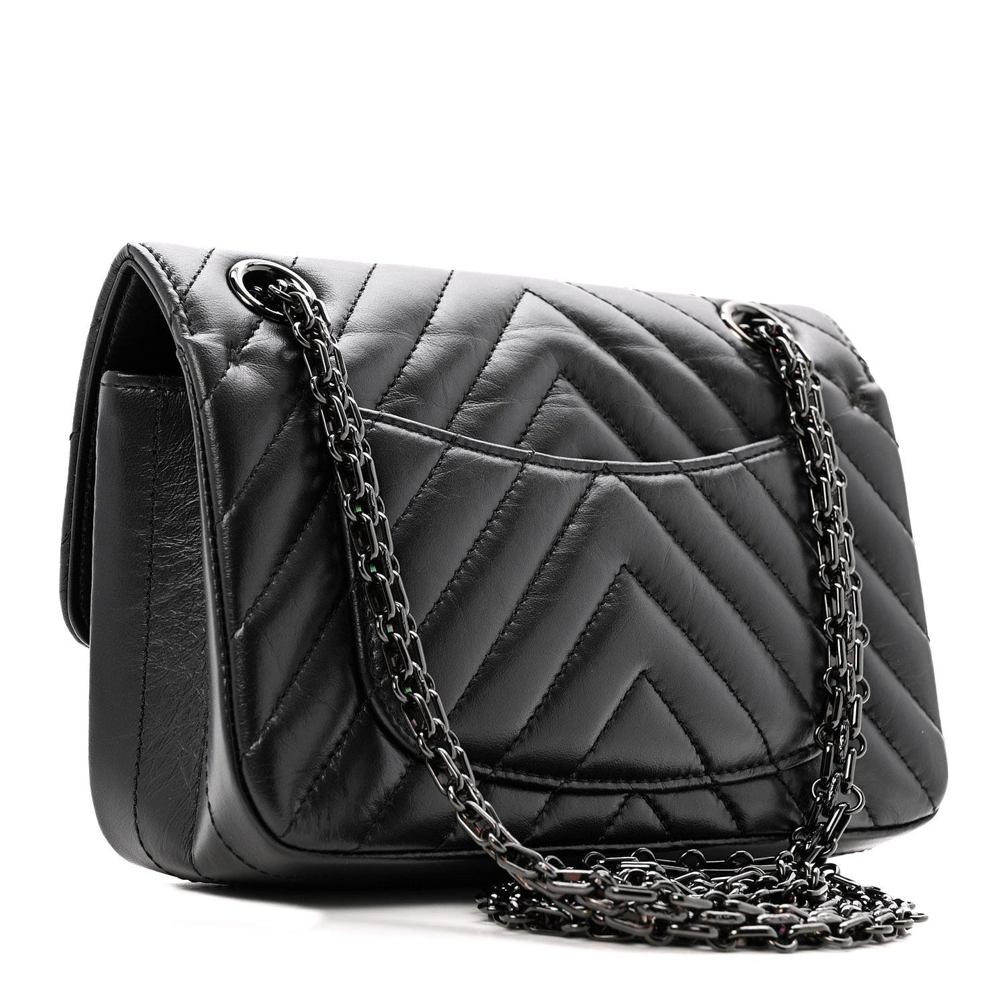 Aged Calfskin Chevron Quilted 2.55 Reissue Mini Flap So Black