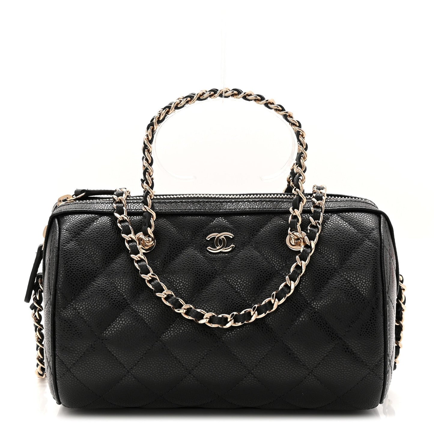Caviar Quilted Barrel Clutch With Chain Black