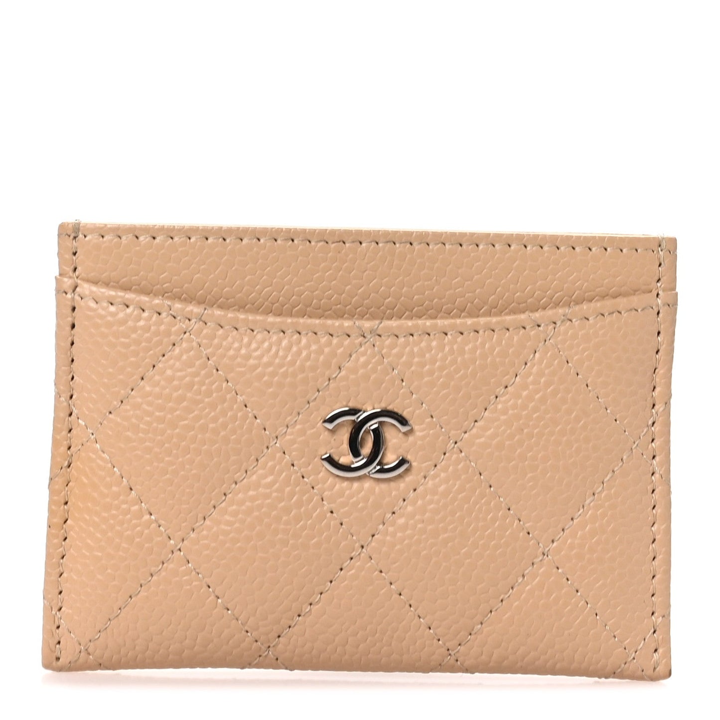 Caviar Quilted Card Holder Beige