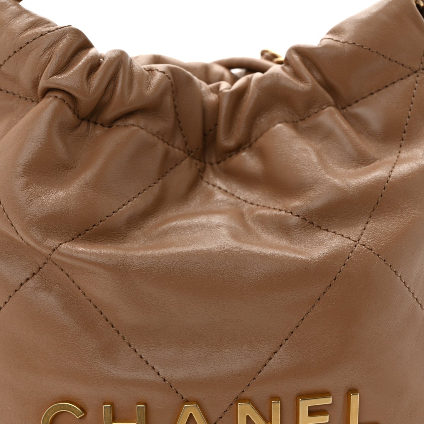 Shiny Calfskin Quilted Mini Chanel 22 Dark Beige