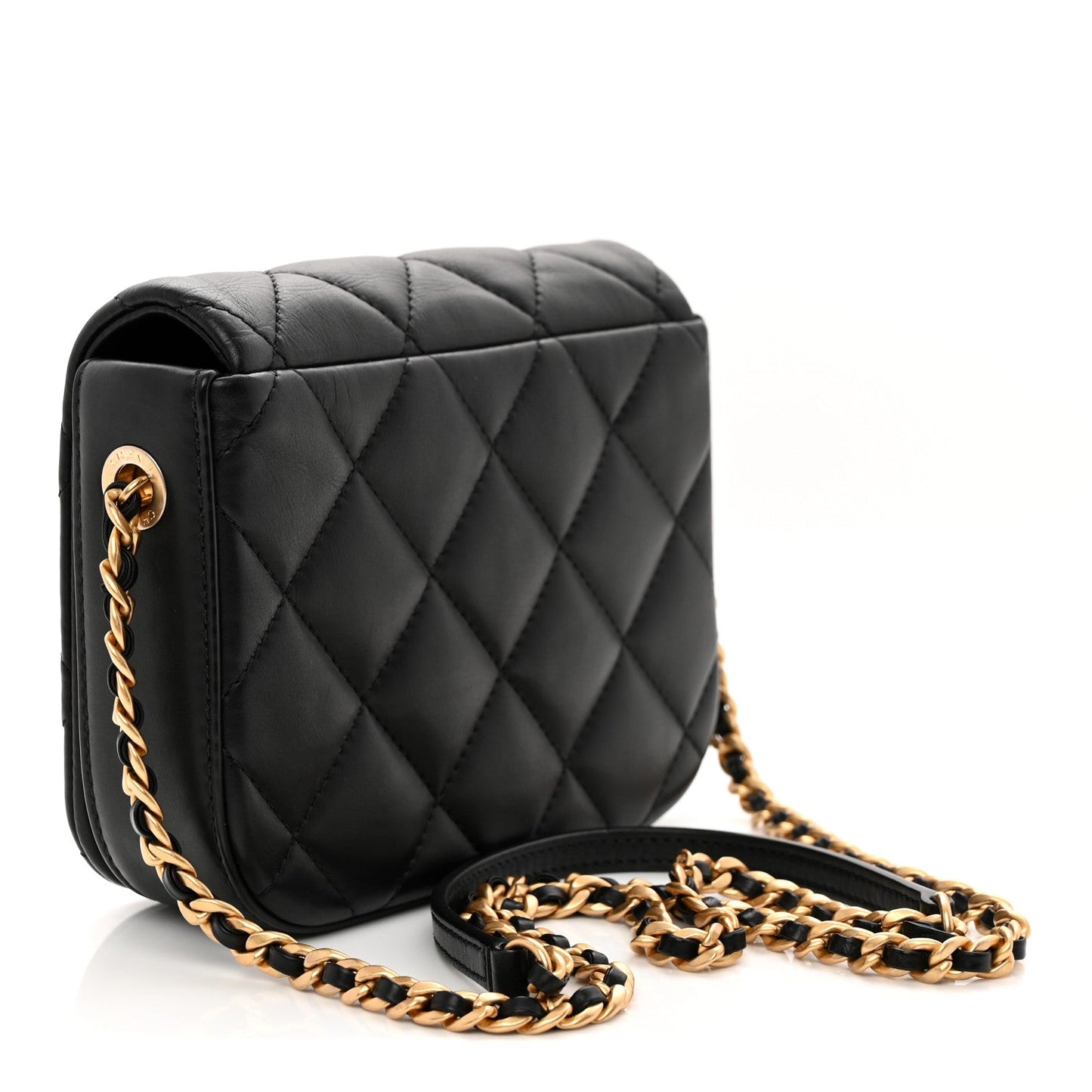 Calfskin Quilted Mini Nailed CC Flap Bag Black