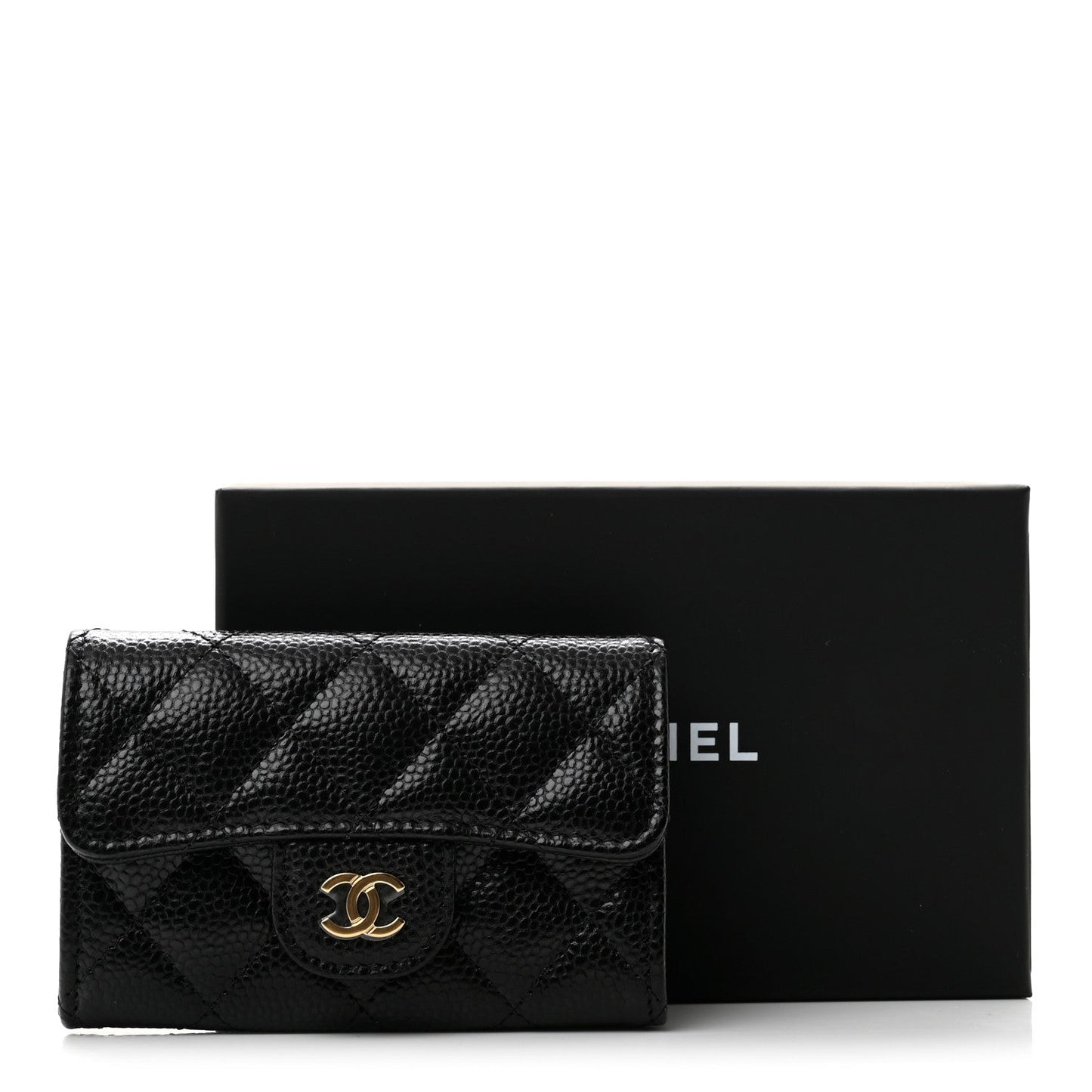 Caviar Quilted Flap Card Holder Wallet Black