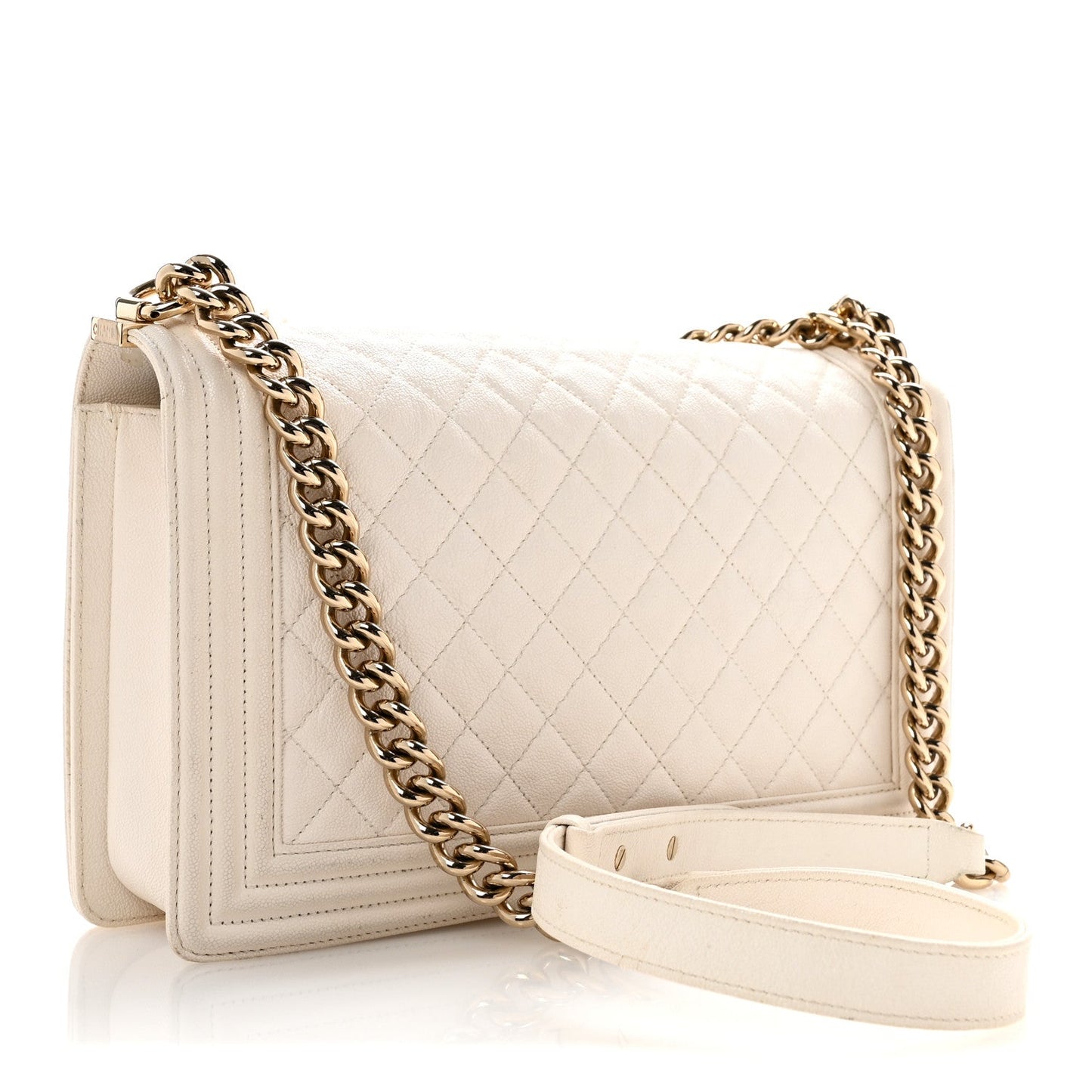 Caviar Quilted New Medium Boy Flap White
