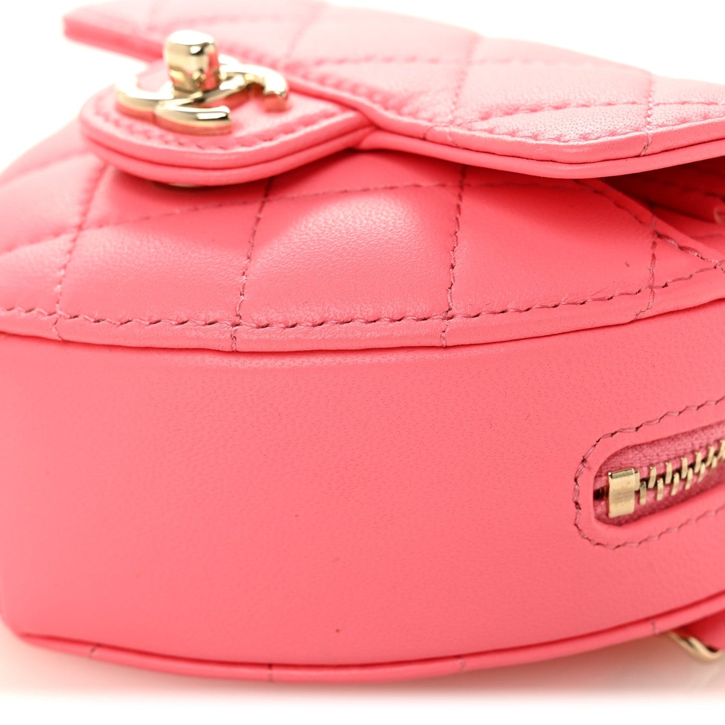 Lambskin Quilted CC In Love Heart Waist Belt Bag With Chain Pink
