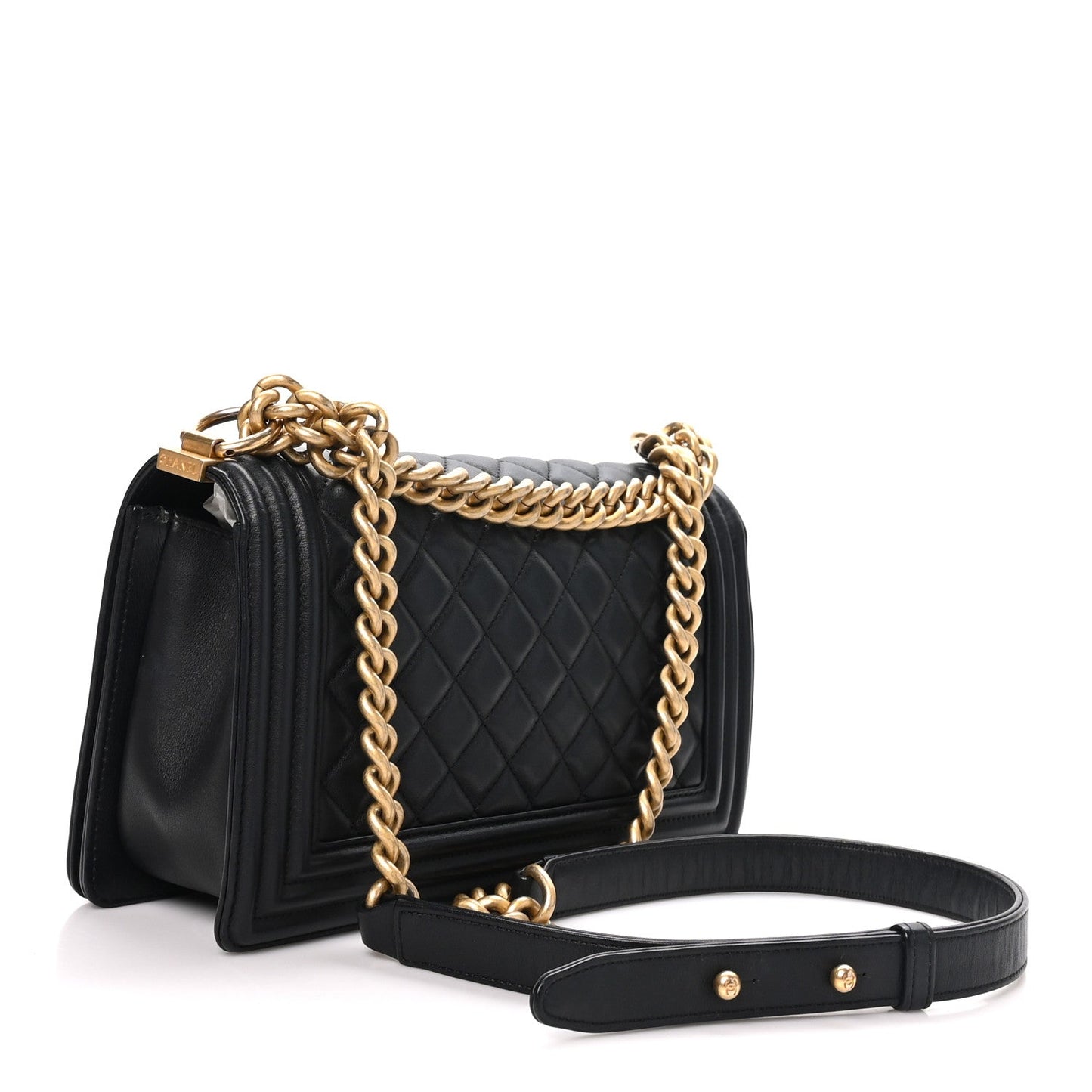 Lambskin Quilted Medium Boy Flap Black