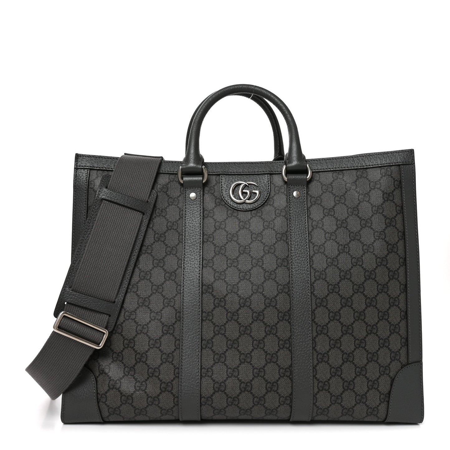 GG Supreme Monogram Textured Dollar Calfskin Large Ophidia Tote Bag Grey Black Graphite Grey