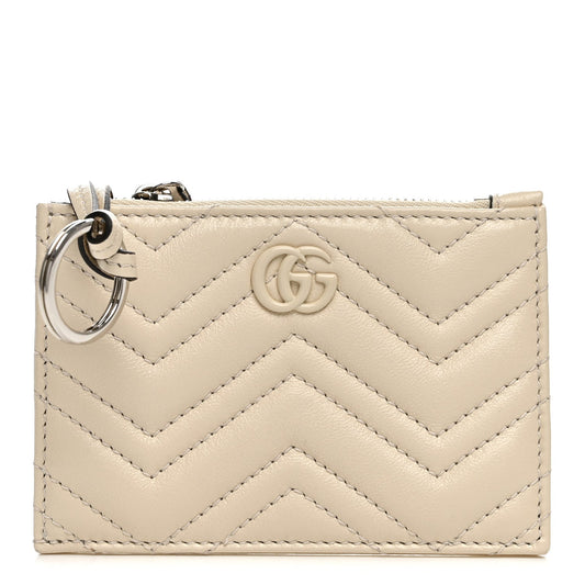 Lambskin Matelasse Monochrome GG Marmont Zip Key Pouch New Ivoire