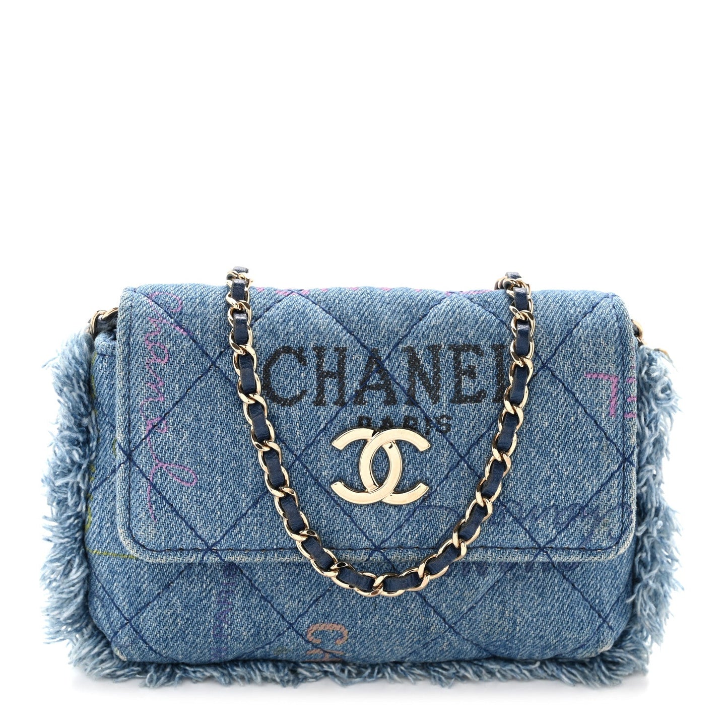 Denim Quilted Denim Mood Clutch With Chain Blue Multicolor