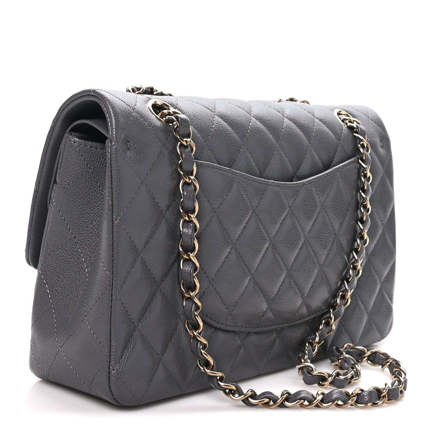 Caviar Quilted Medium Double Flap Dark Grey
