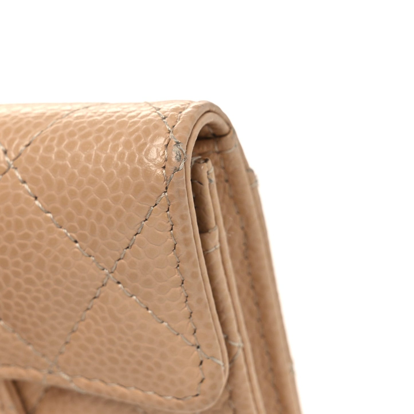 Caviar Quilted Flap Card Holder Wallet Beige