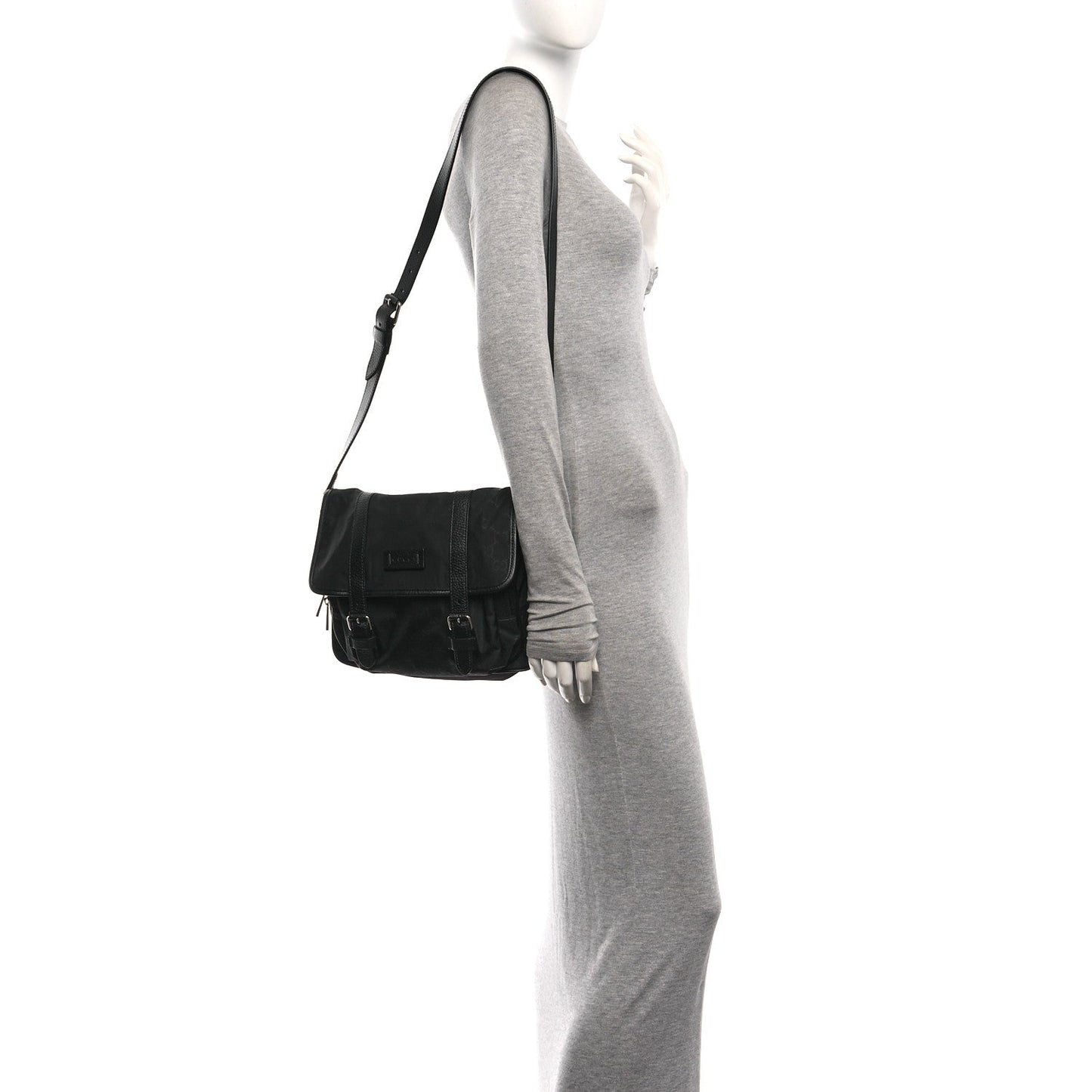 Nylon Monogram Double Buckle Flap Messenger Bag Black