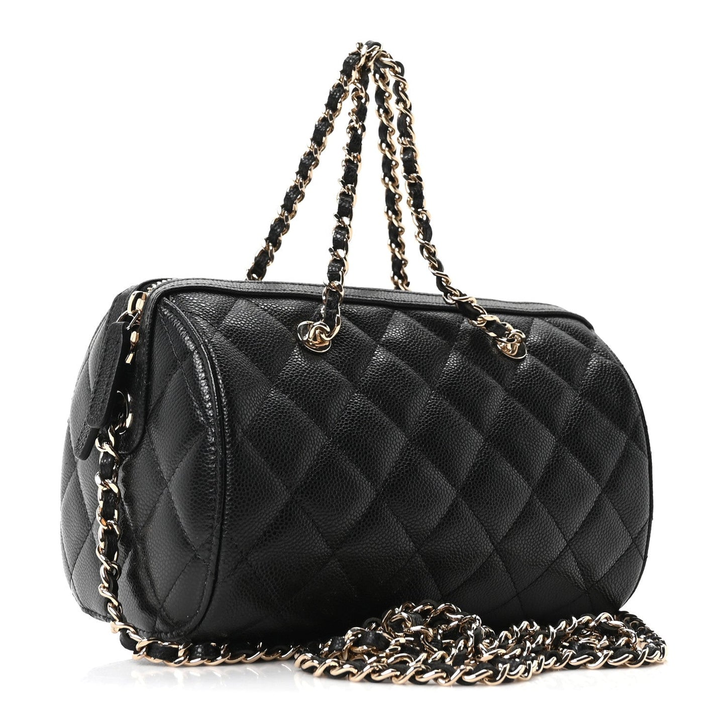 Caviar Quilted Barrel Clutch With Chain Black
