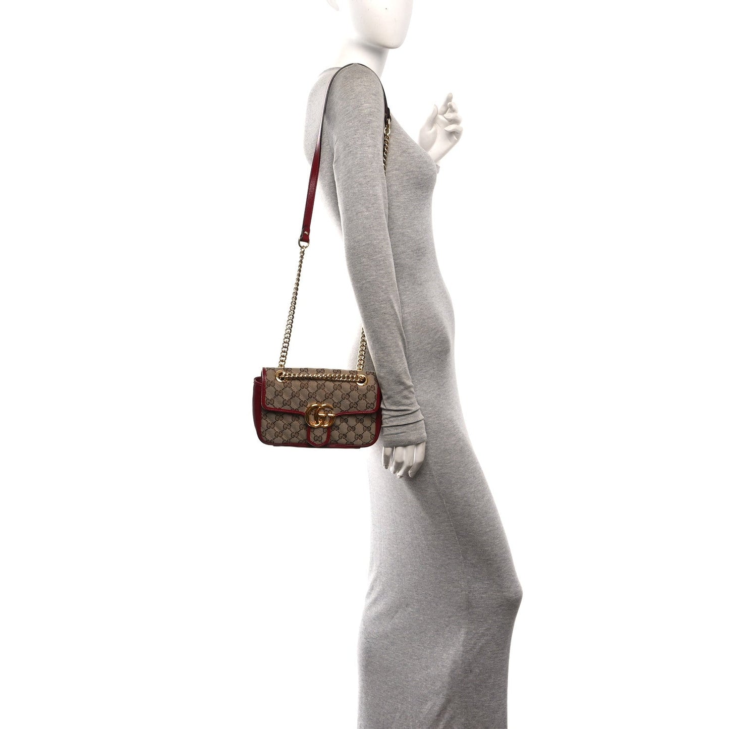 Monogram Azalea Calfskin Matelasse Diagonal Mini GG Marmont Shoulder Bag Beige Ebony New Cherry Red