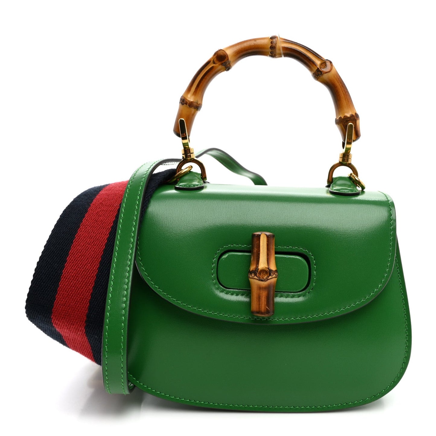 Boarded Dyana Lux Calfskin Web Small Bamboo 1947 Top Handle Bag Spring Green