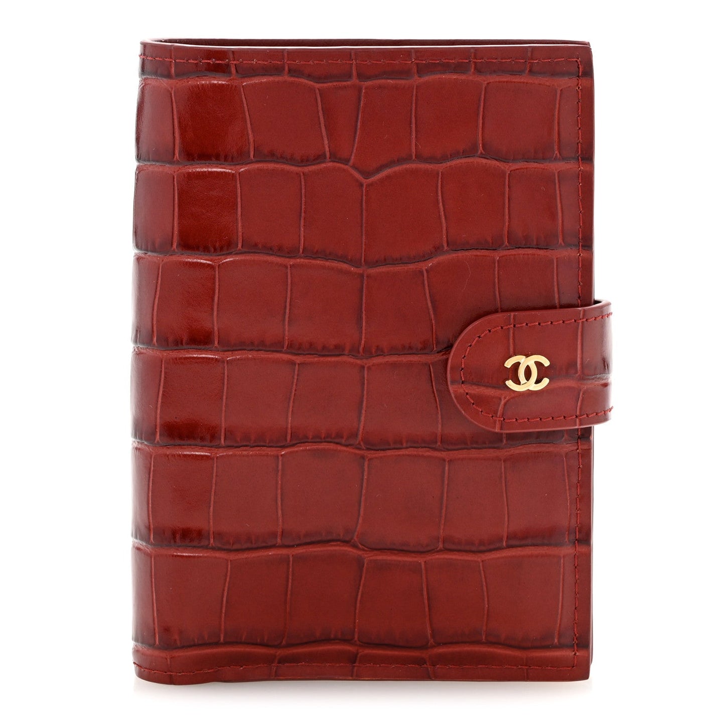 Calfskin Crocodile Embossed Crococo Passport Holder Burgundy