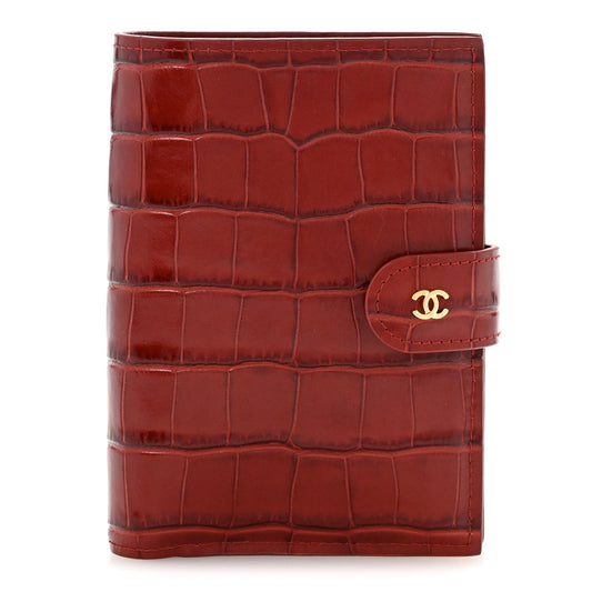 Calfskin Crocodile Embossed Crococo Passport Holder Burgundy