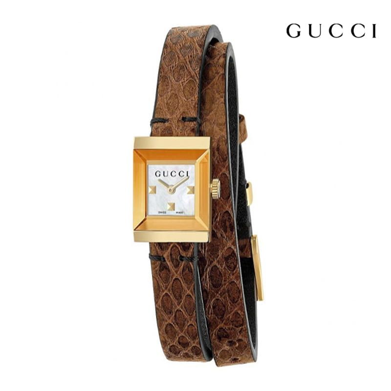 Gucci G Frame White Dial Brown Leather Strap Watch For Women - YA128523