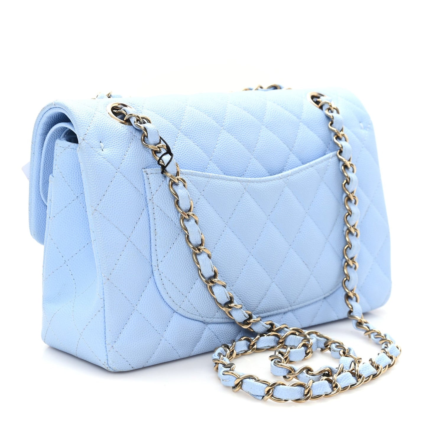 Caviar Quilted Small Double Flap Light Blue