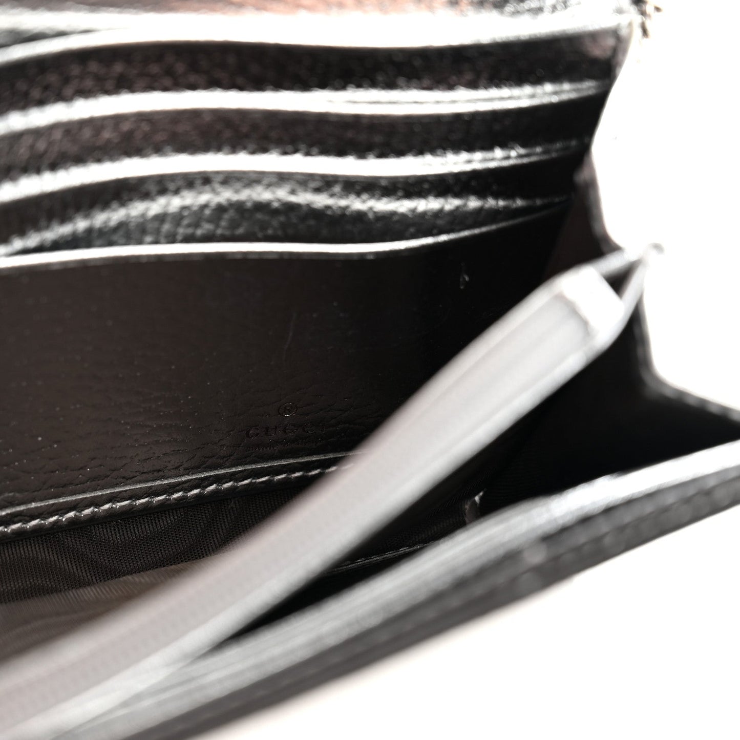 Metallic Calfskin GG Supreme Monogram Petite GG Marmont Wallet Chain Bag Silver Beige Ebony