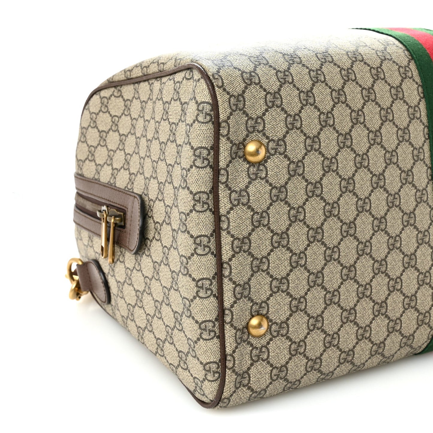 GG Supreme Monogram Textured Dollar Calfskin Web Medium Ophidia Carry-On Duffle Bag Beige Ebony New Acero
