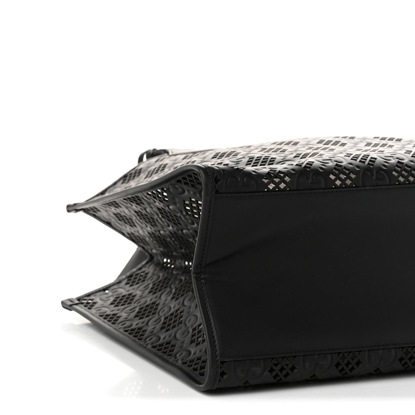 Calfskin GG Monogram Diamond Cut Medium Ophidia Tote Bag Black