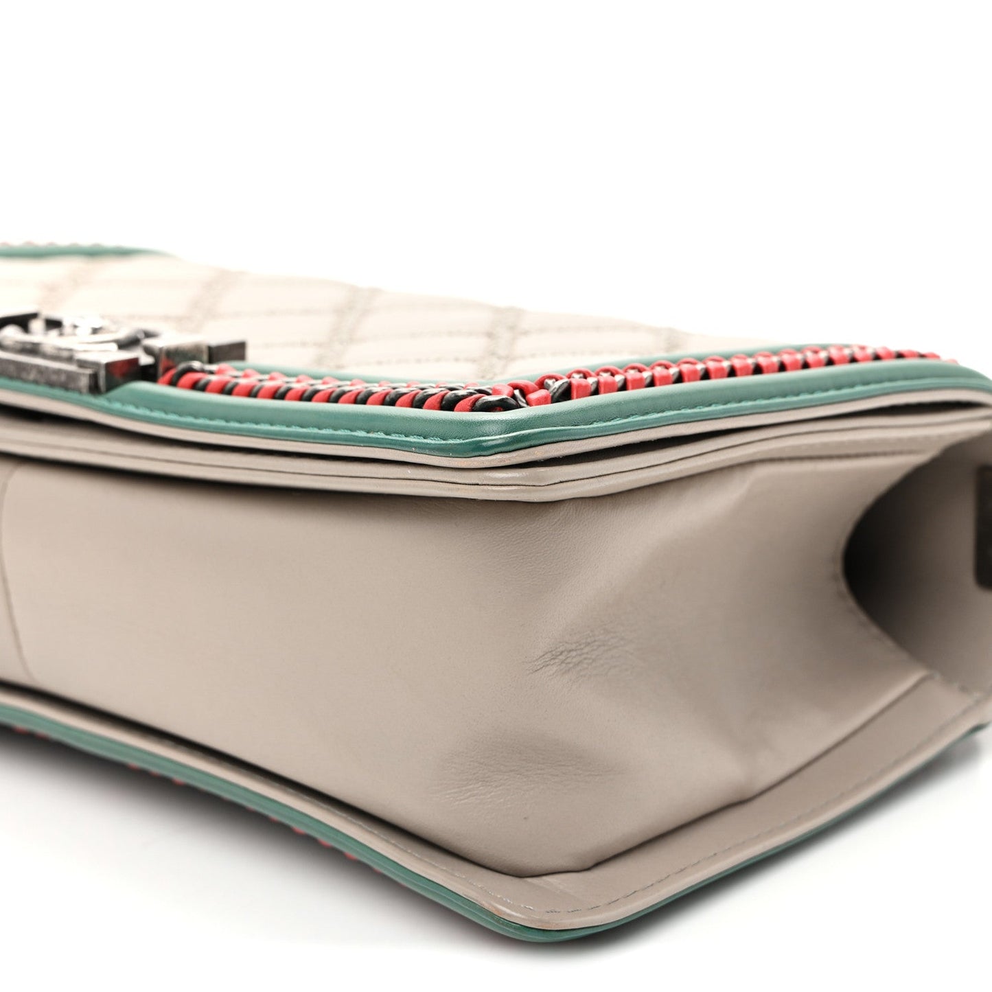 Lambskin Quilted Medium Top Handle Boy Flap Grey Green Red