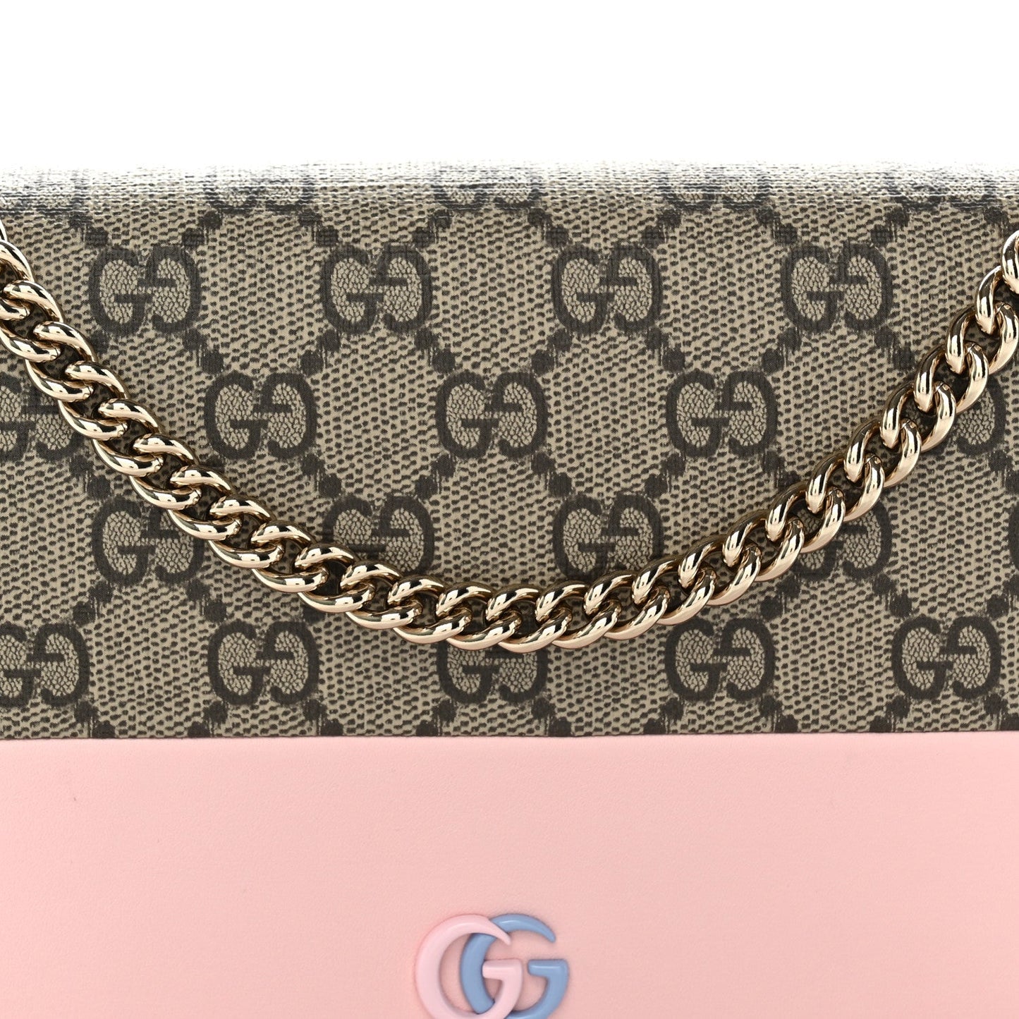 GG Supreme Monogram Bi-Color GG Marmont Chain Wallet Souffle Rose Ebony