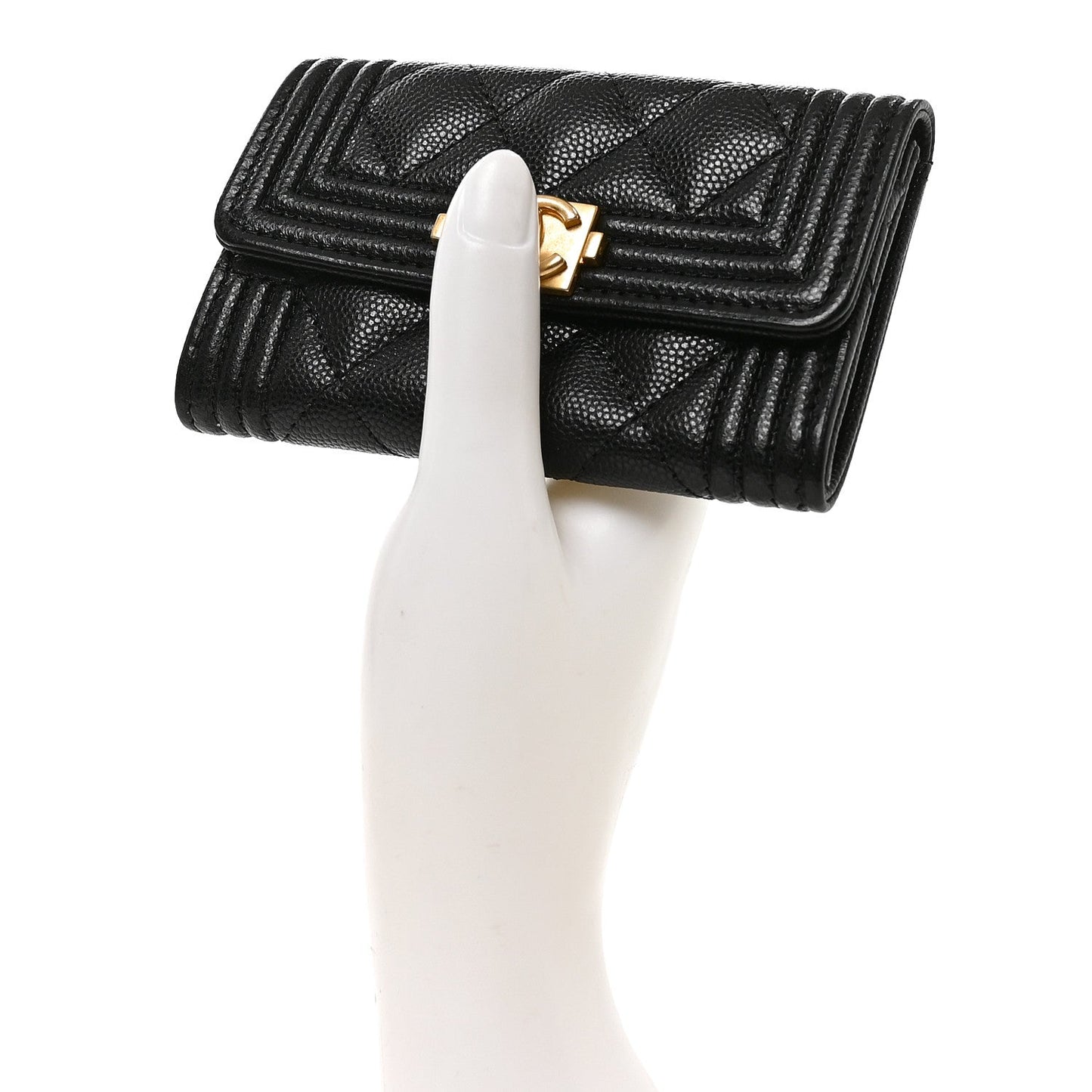 Caviar Quilted Boy Flap Card Holder Black