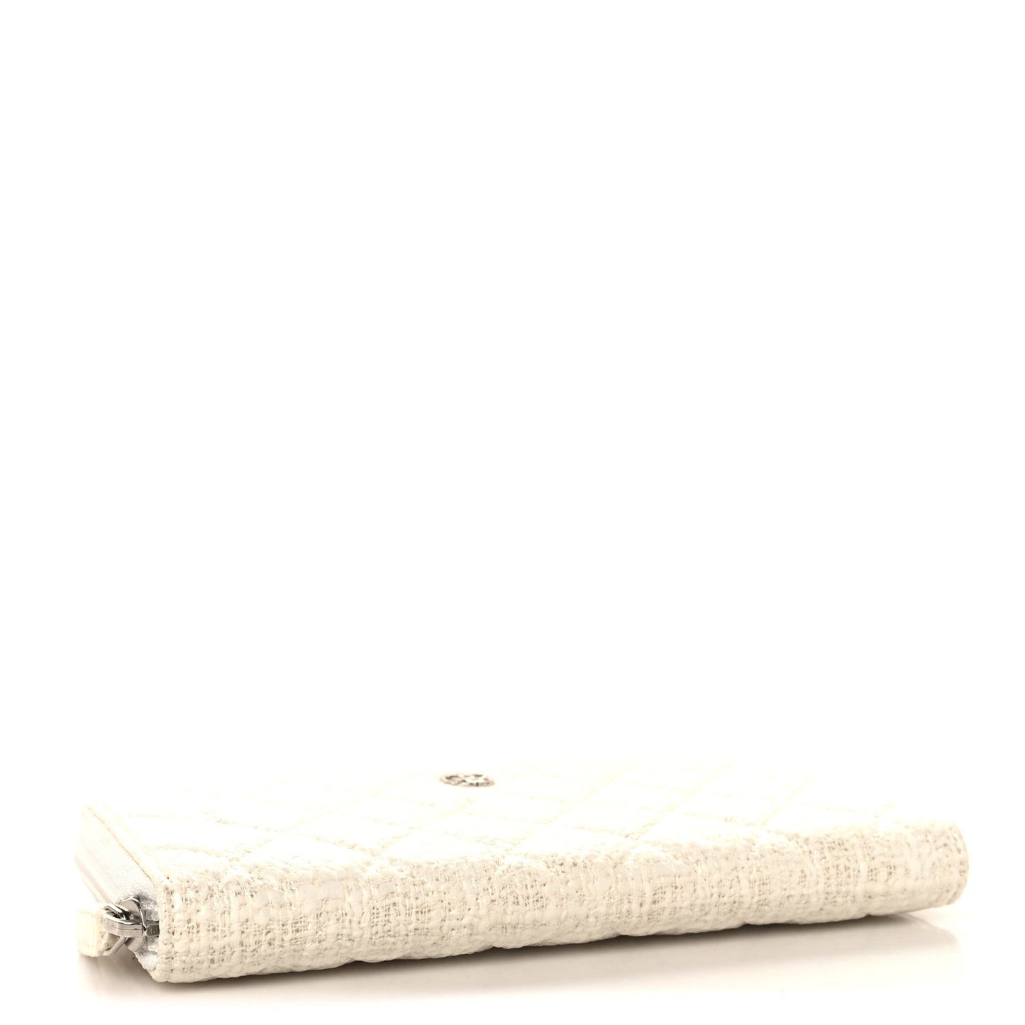 Tweed Coating Quilted Zip Around Wallet  White