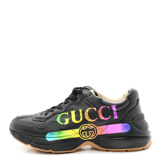 Calfskin Iridescent Logo Mens Rhyton Sneakers 9 Black