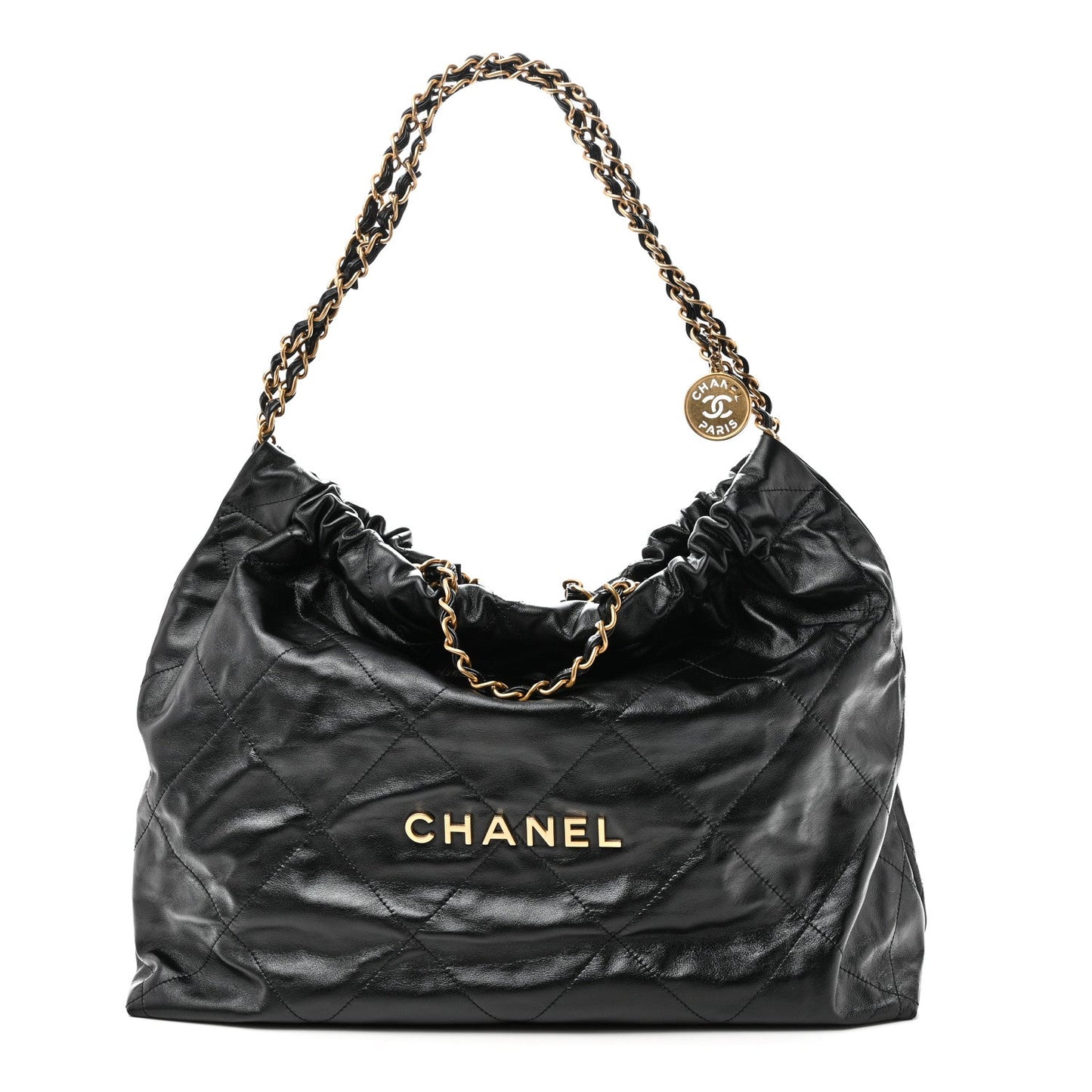 Shiny Calfskin Quilted Large Chanel 22 East West  Black