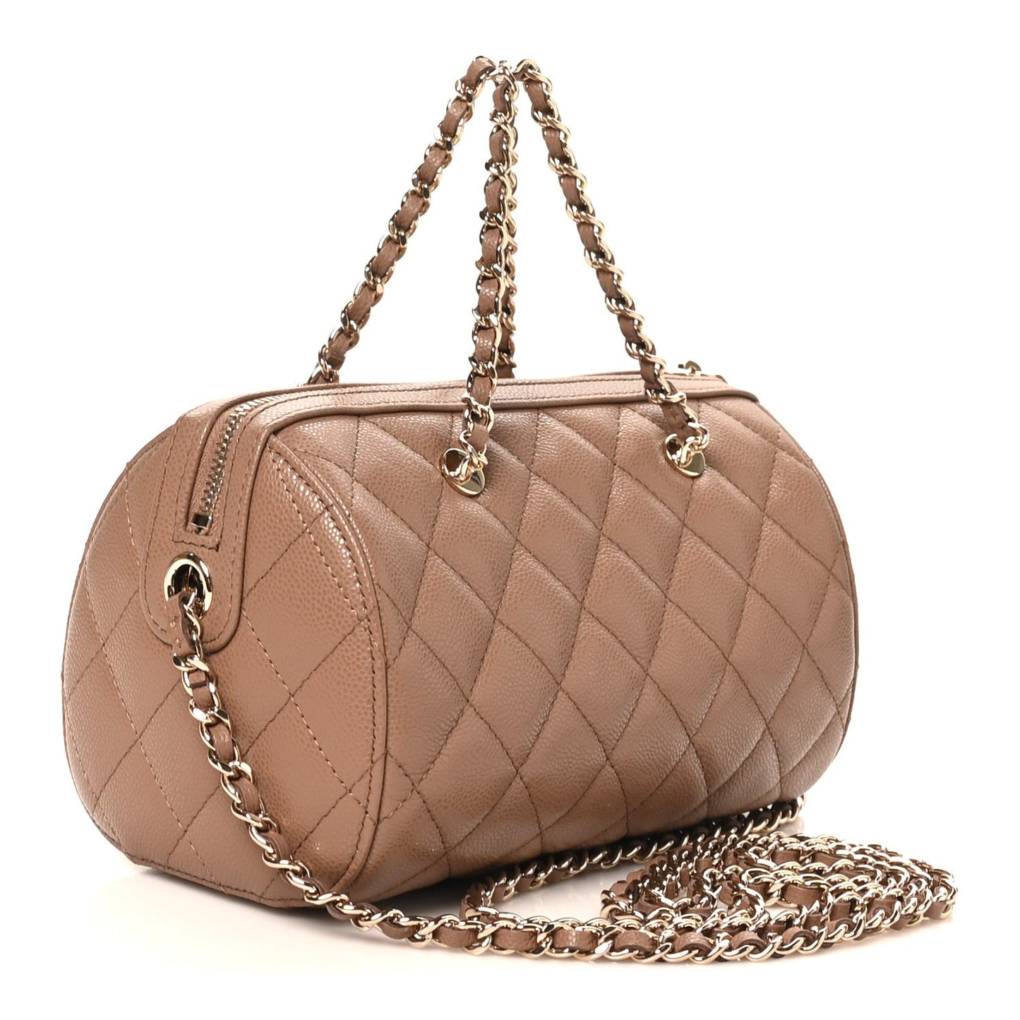 Caviar Quilted Barrel Clutch With Chain Brown
