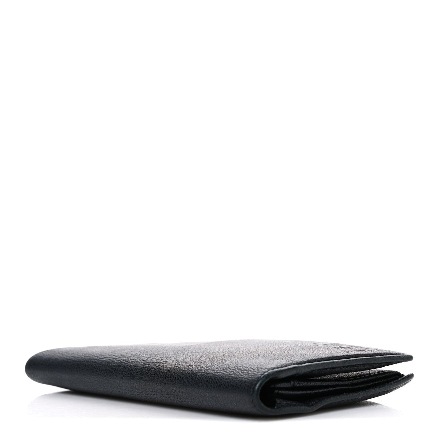 Goatskin Camellia Embossed Yen Wallet Black