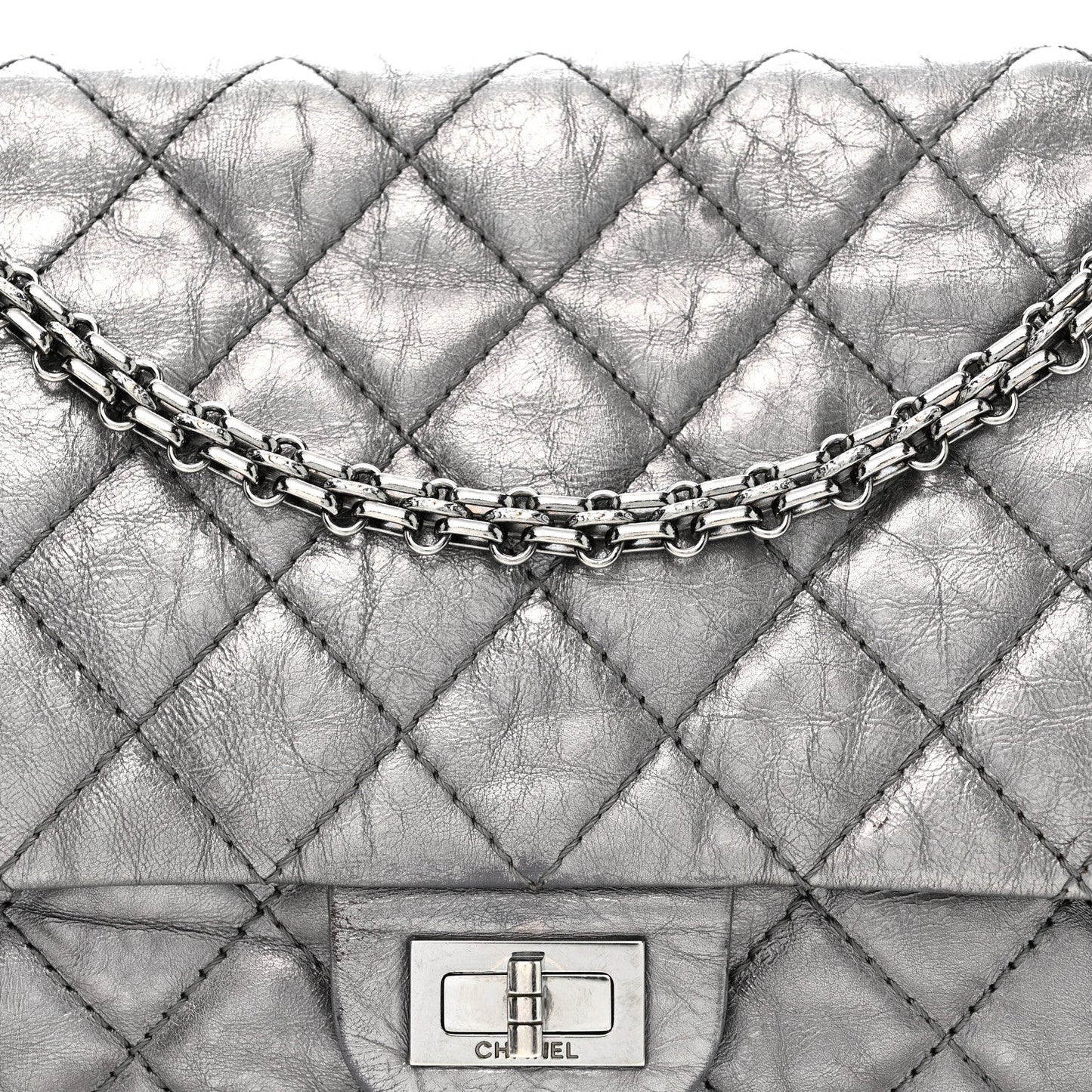Metallic Aged Calfskin Quilted 2.55 Reissue 226 Flap Dark Silver