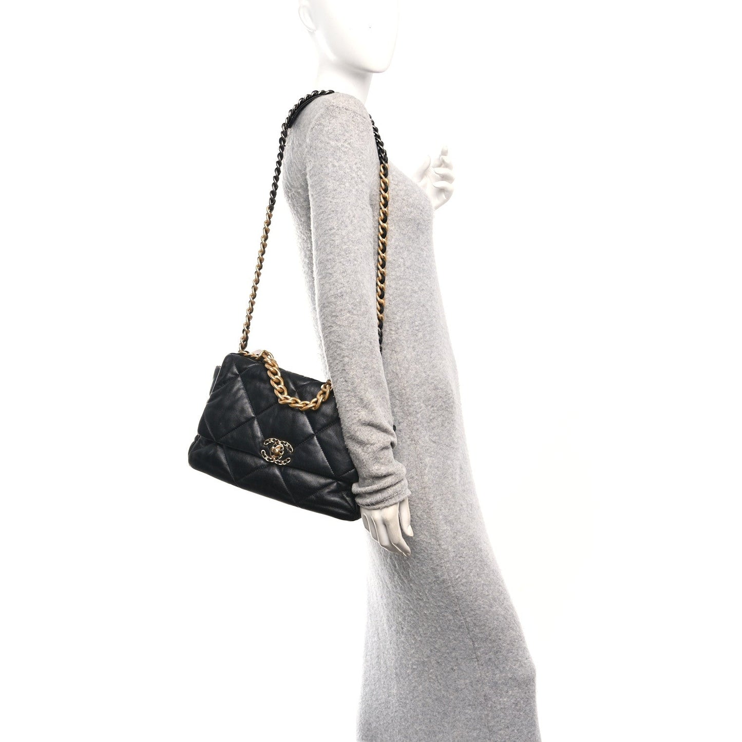 Goatskin Quilted Large Chanel 19 Flap Black