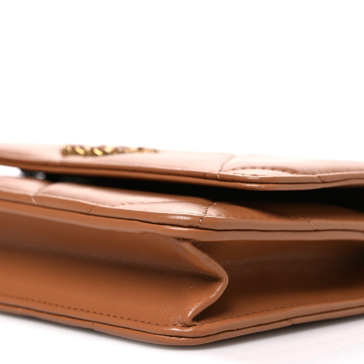 Lambskin Quilted Chanel 19 Wallet On Chain WOC Brown
