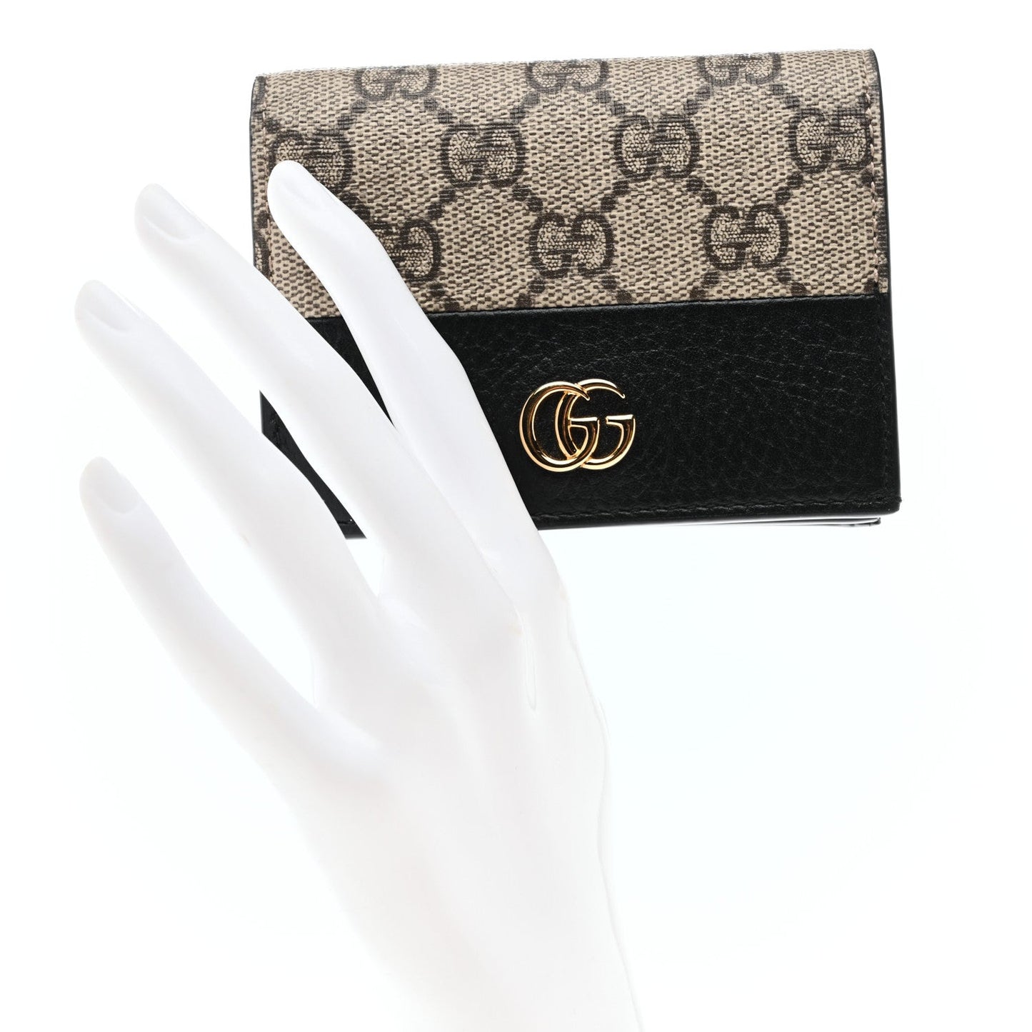 Dollar Calfskin GG Supreme Monogram GG Marmont Card Case Black Beige Ebony