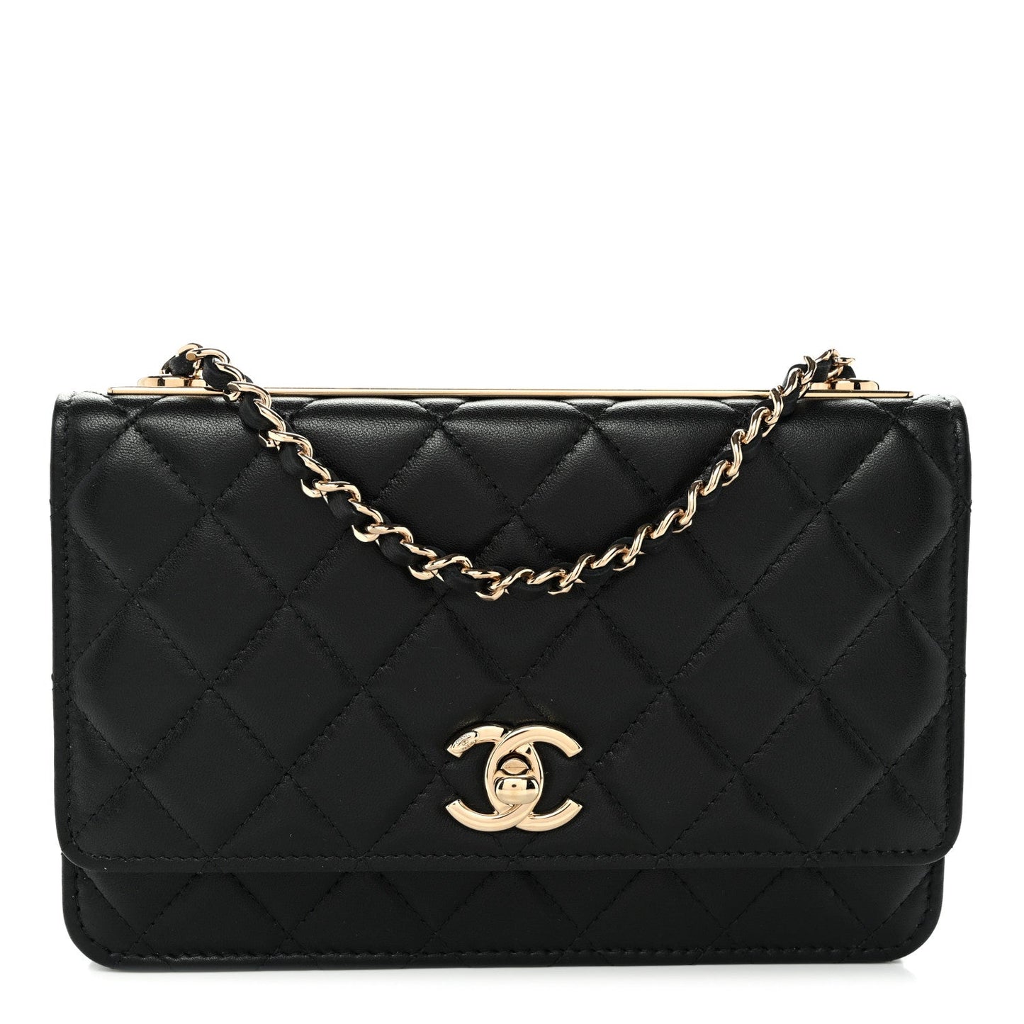 Lambskin Quilted Trendy CC Wallet On Chain WOC Black