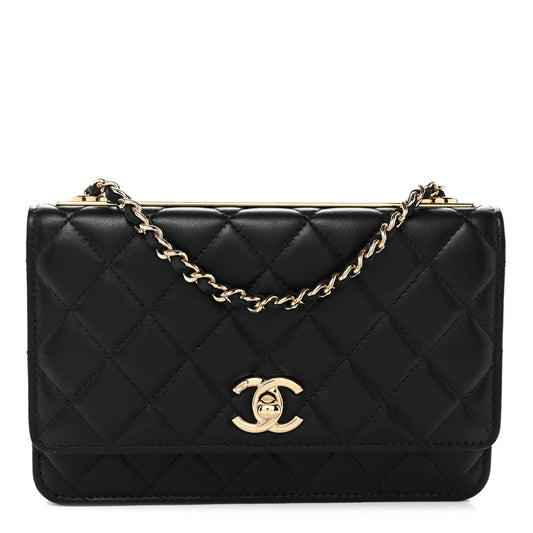 Lambskin Quilted Trendy CC Wallet On Chain WOC Black