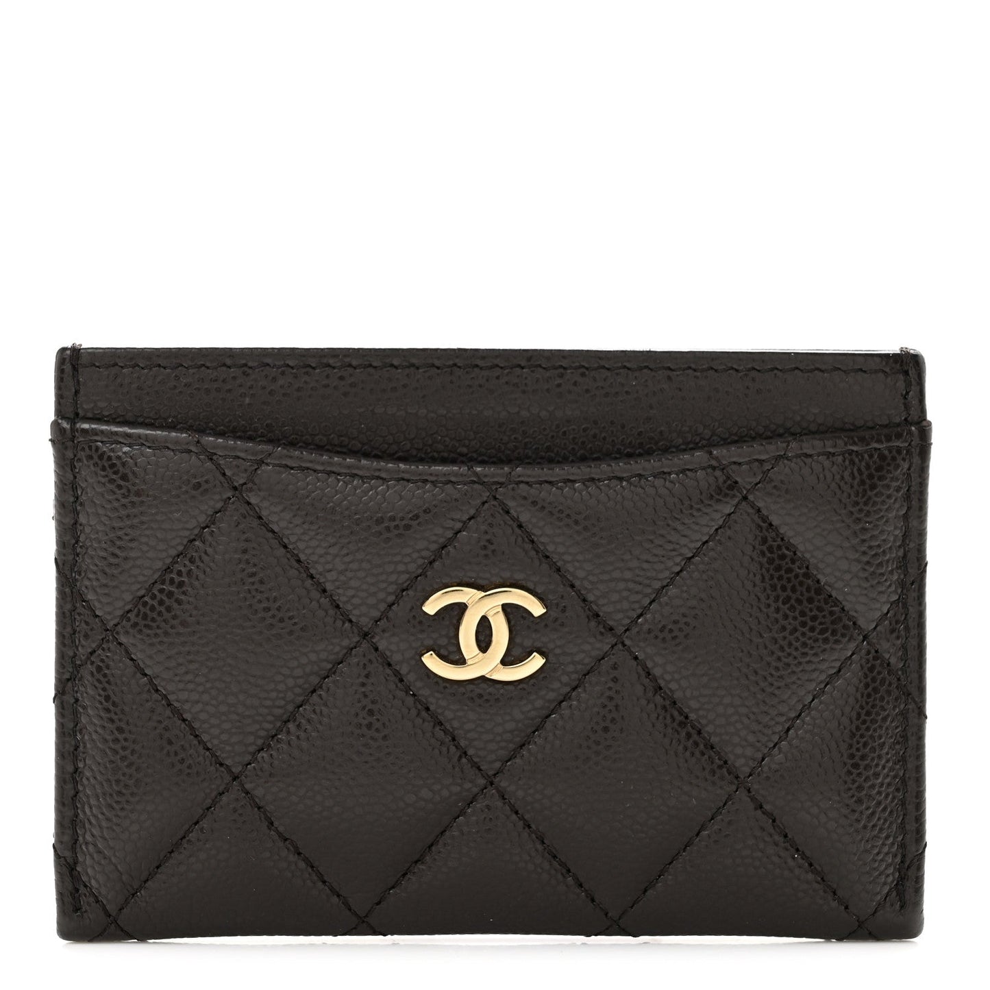 Caviar Quilted Card Holder Dark Brown