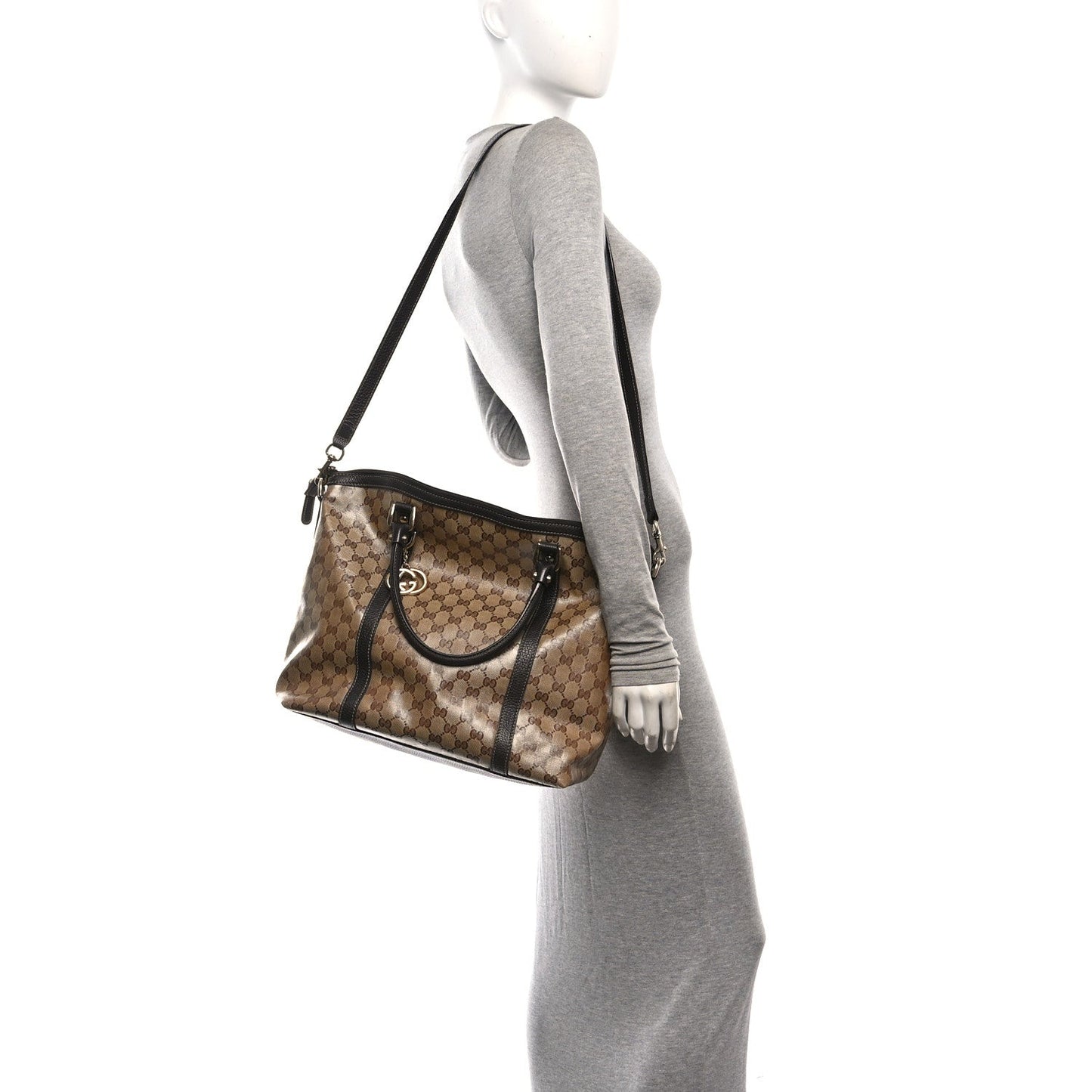 Crystal Monogram Large GG Charm Dome Satchel Dark Brown