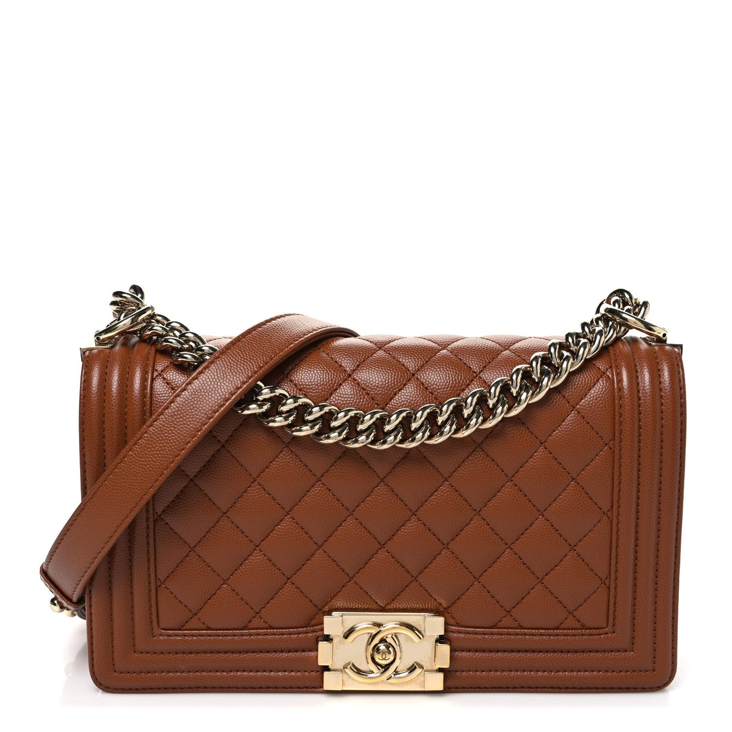 Caviar Quilted Medium Boy Flap Brown