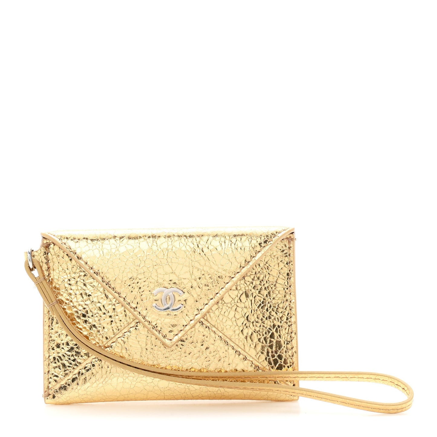 Metallic Lambskin Card Holder With Strap Gold