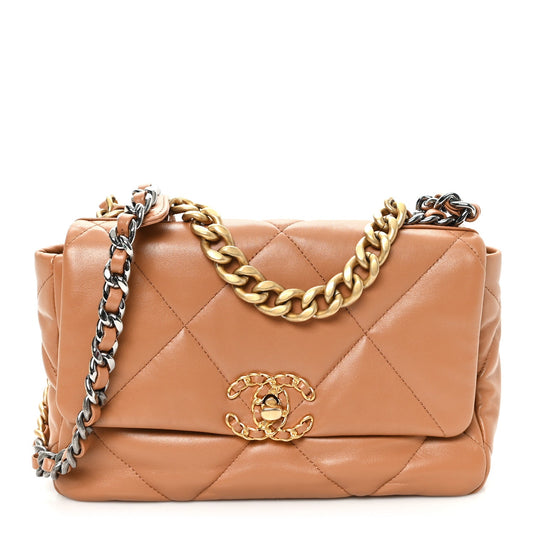 Lambskin Quilted Medium Chanel 19 Flap Brown