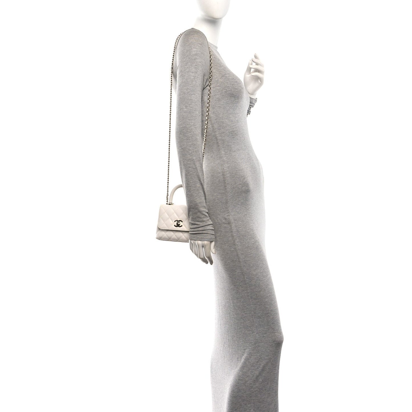 Caviar Quilted Coco Handle Clutch With Chain White
