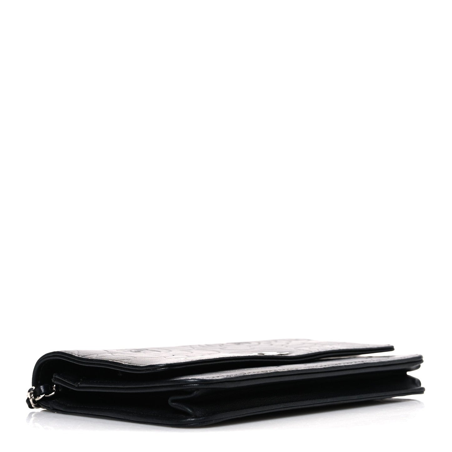 Lambskin Camellia Embossed Wallet on Chain WOC Black