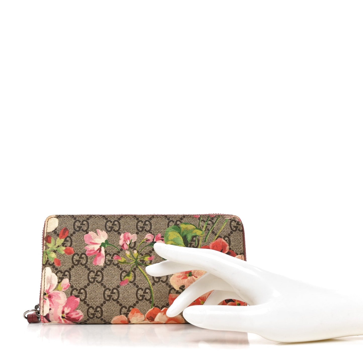 GG Supreme Monogram Blooms Zip Around Wallet Beige Multicolor Dry Rose